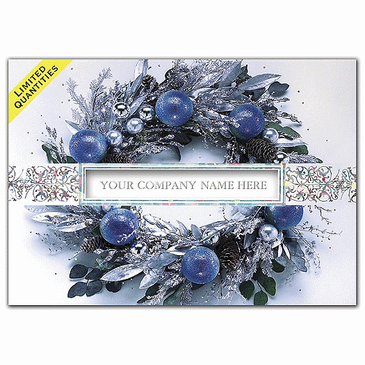 Icy Blue Wreath Business Holiday Card - Office and Business Supplies Online - Ipayo.com