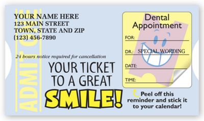 Dental Appointment Cards, Peel and Stick, Admit One Design - Office and Business Supplies Online - Ipayo.com