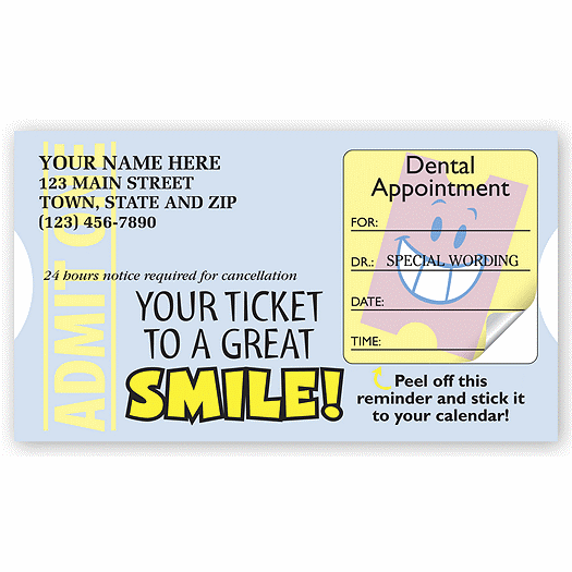 Dental Appointment Cards, Peel and Stick, Admit One Design - Office and Business Supplies Online - Ipayo.com