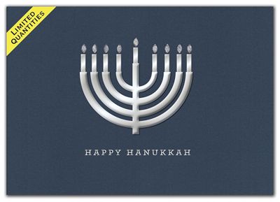 7 7/8 x 5 5/8 Silver Menorah Hanukkah Cards