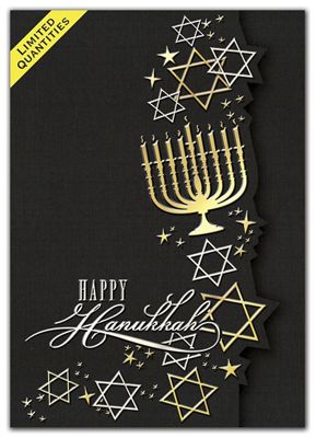 Golden Menorah Hanukkah Cards