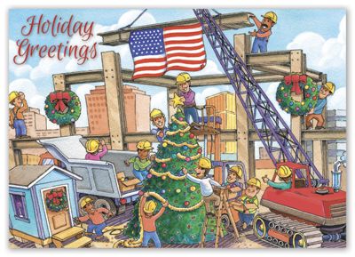 7 7/8 x 5 5/8 Christmas Crane Contractor & Builder Holiday Cards