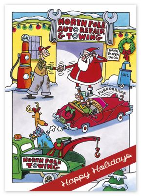 5 5/8 x 7 7/8 Northpole Repair Automotive Holiday Cards
