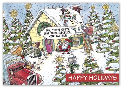 7 7/8 x 5 5/8 Electric Wishes Contractor & Builder Holiday Cards
