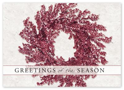 Ruby Red Wreath Holiday Card - Office and Business Supplies Online - Ipayo.com
