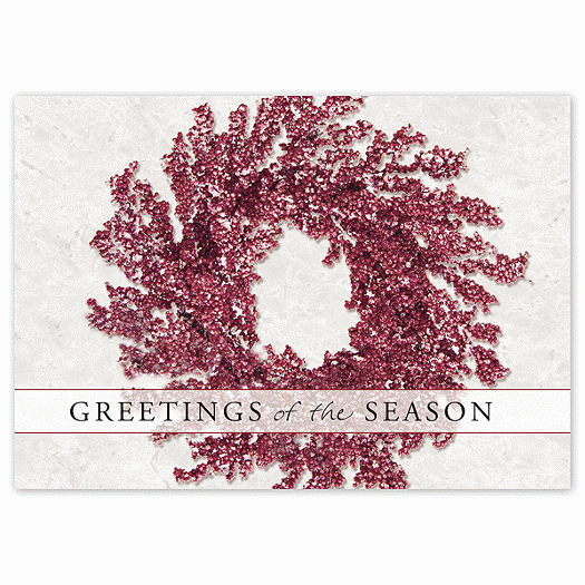 Ruby Red Wreath Holiday Card - Office and Business Supplies Online - Ipayo.com
