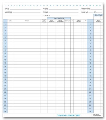 9 1/2 X 11 A/P Vendor Ledger