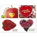Keep your appointment book full and running smoothly with these fruity Health Care recall reminder cards. The blank back of the recall postcard lets you print customized messages from your own laser printer.