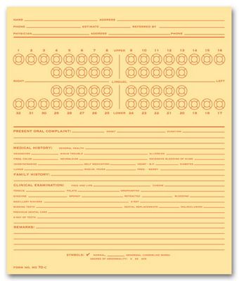 5 x 8 Dental Exam Record, Numbered Teeth System C, Folder Style