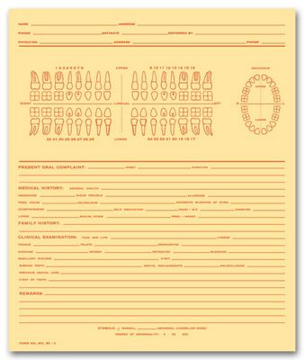 5 x 8 Dental Exam Record, Numbered Teeth System C, Folder Style