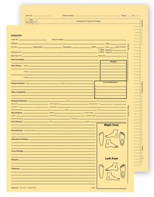 8 1/4 x 10 3/4 Podiatry Exam Record Form, Without Account Record