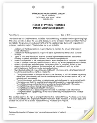 8 1/2 X 11 3-Part Notice of Privacy Practices HIPAA Acknowledgment