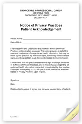 5 1/2 X 8 1/2 3-Part Notice of Privacy Practices HIPAA Acknowledgment