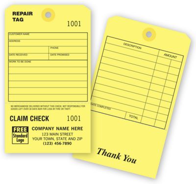 3 1/8 x 5 1/2 Claim Check Repair Tag