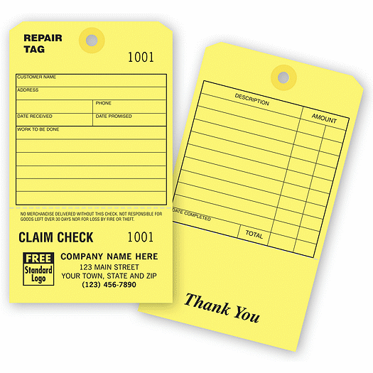 Claim Check Repair Tag