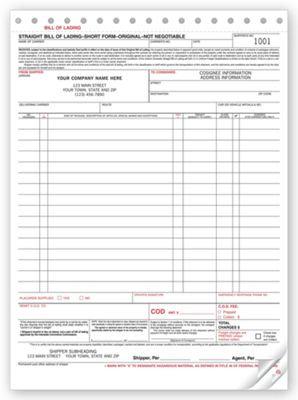 8 1/2 x 11 3/4 Large Format Carbonless Bills of Lading