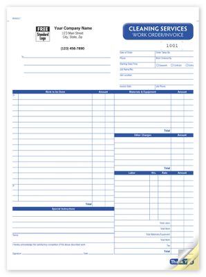 8 1/2 x 11 Cleaning Work Order