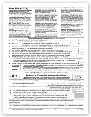 8 1/2 x 11 W-4 Employee’s Withholding Allowance Certificate