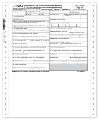 9 x 5 1/2 Continuous Dateless 1042-S, 5-part