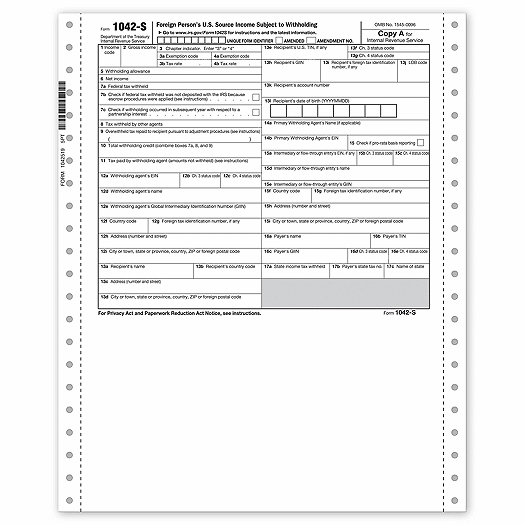 Continuous Dateless 1042-S, 5-part