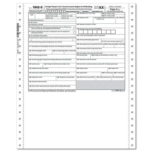 Continuous Dated 1042-S, 5-part