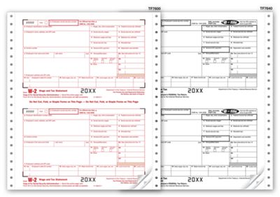 9 1/2 x 5 1/2 2016 Continuous W-2 Twin Sets, 6-part