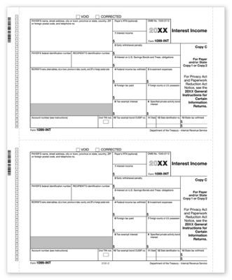 8 x 3 2/3 2016 Continuous 1099-INT Income Self-Mailer, 2-part, Carbon