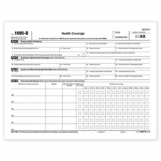 2020 Laser 1095B ACA Health Coverage IRS Copy