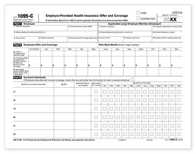 11 x 8 1/2 2016 Laser 1095C ACA Health Coverage IRS Copy