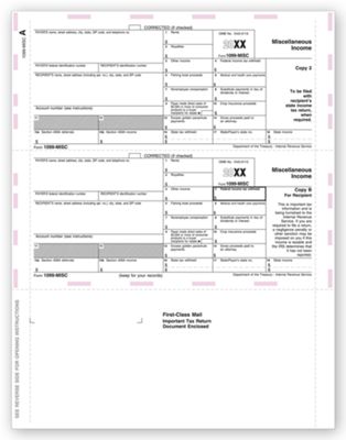 8 1/2 x 11 2016 Laser 1099-MISC Income, Pressure Seal