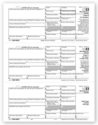 8 1/2 x 11 2016 3-Up Laser 1099-MISC Income