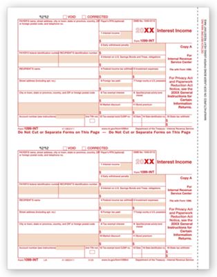 8 1/2 x 11 2016 Laser 1099-INT Income, Federal Copy A