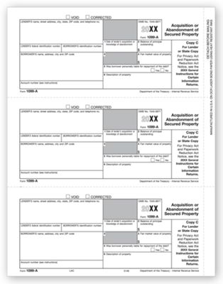 8 1/2 x 11 2016 Laser 1099-A, State Copy C