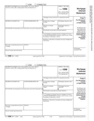 8 1/2 x 11 2016 Laser 1098 Mortgage Interest, Lender or State Copy C