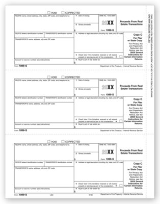 8 1/2 x 11 2016 Laser 1099-S, Payer/State Copy C