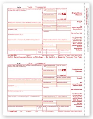 8 1/2 x 11 2016 Laser 1099-OID, Federal Copy A