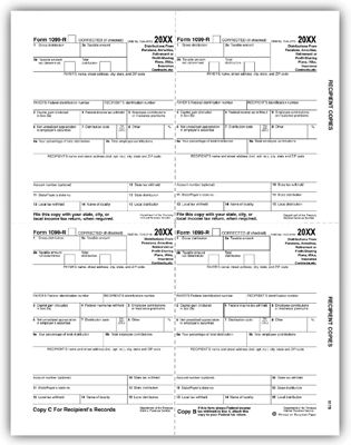 2020 4-Up Laser 1099-R, Recipient Copy B, C, 2, Bulk