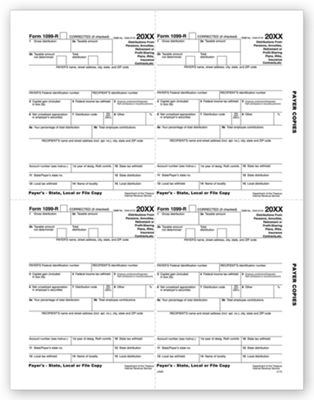 8 1/2 x 11 2016 4-Up Laser 1099-R, Payer, State, Local or File Copy