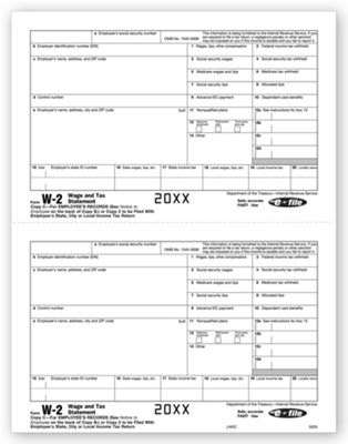 8 1/2 x 11 2016 Laser W-2, Employee Copy 2/Copy C