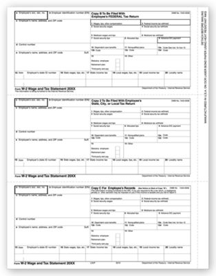 2020 3-Up Laser W-2, Employee Copy, Horizontal Format