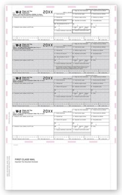 2020 14  4-Up Laser W-2, Employee Copy, Horiz, Pressure Seal