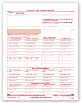 8 1/2 x 11 2016 Laser W-2C Corrected Wage & Tax Statement, SSA Copy A