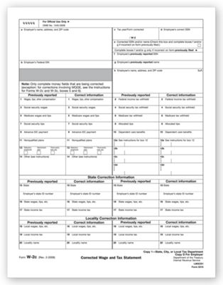 2020 Laser W-2C Corrected Wage State, City or Local Copy 1/D