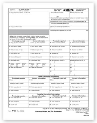 2020 Laser W-2C Corrected Wage, Employee Copy 2 or C