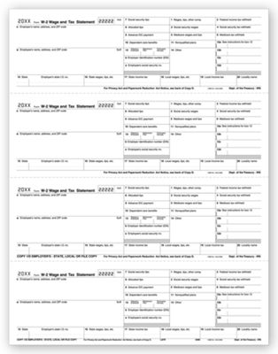 2020 4-Up Laser W-2, Employer Copy, Horizontal Format