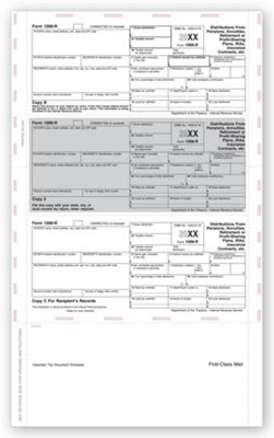 8 1/2 x 14 2016 14  3-Up Laser 1099-R, Horizontal Format, Pressure Seal