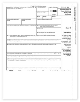 2016 Laser 1098-C, Copy B for Charitable Vehicle Deductions