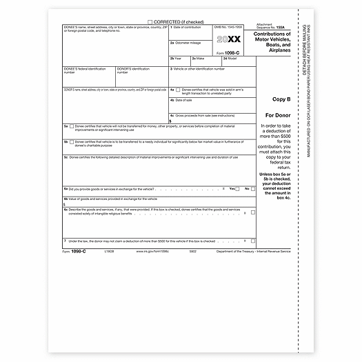 2020 Laser 1098 C Copy B for Charitable Vehicle Deductions TF5902