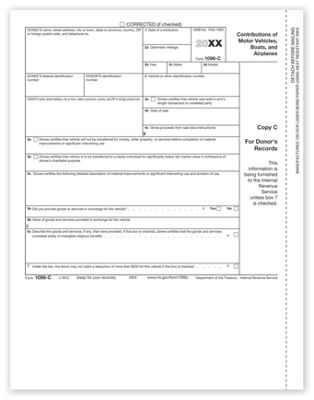 8 1/2 x 11 2016 Laser 1098-C, Copy C for Charitable Vehicle Deductions