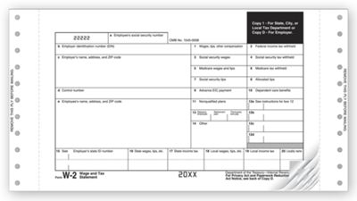 8 1/2 x 5 1/2 2016 Continuous W-2 Self-Mailer, One-Wide, Carbonless